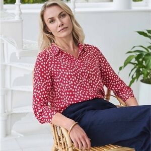 Pure Collection Red White Dot Luxury Silk Blouse